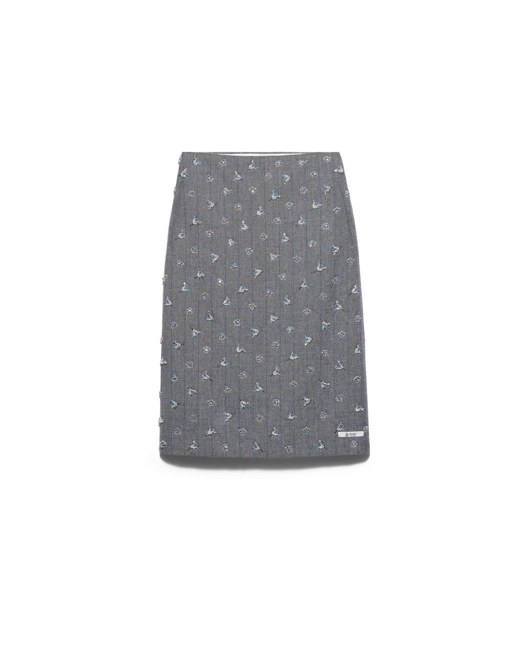 Prada Gray Embellished Pinstripe Wool Midi-Skirt