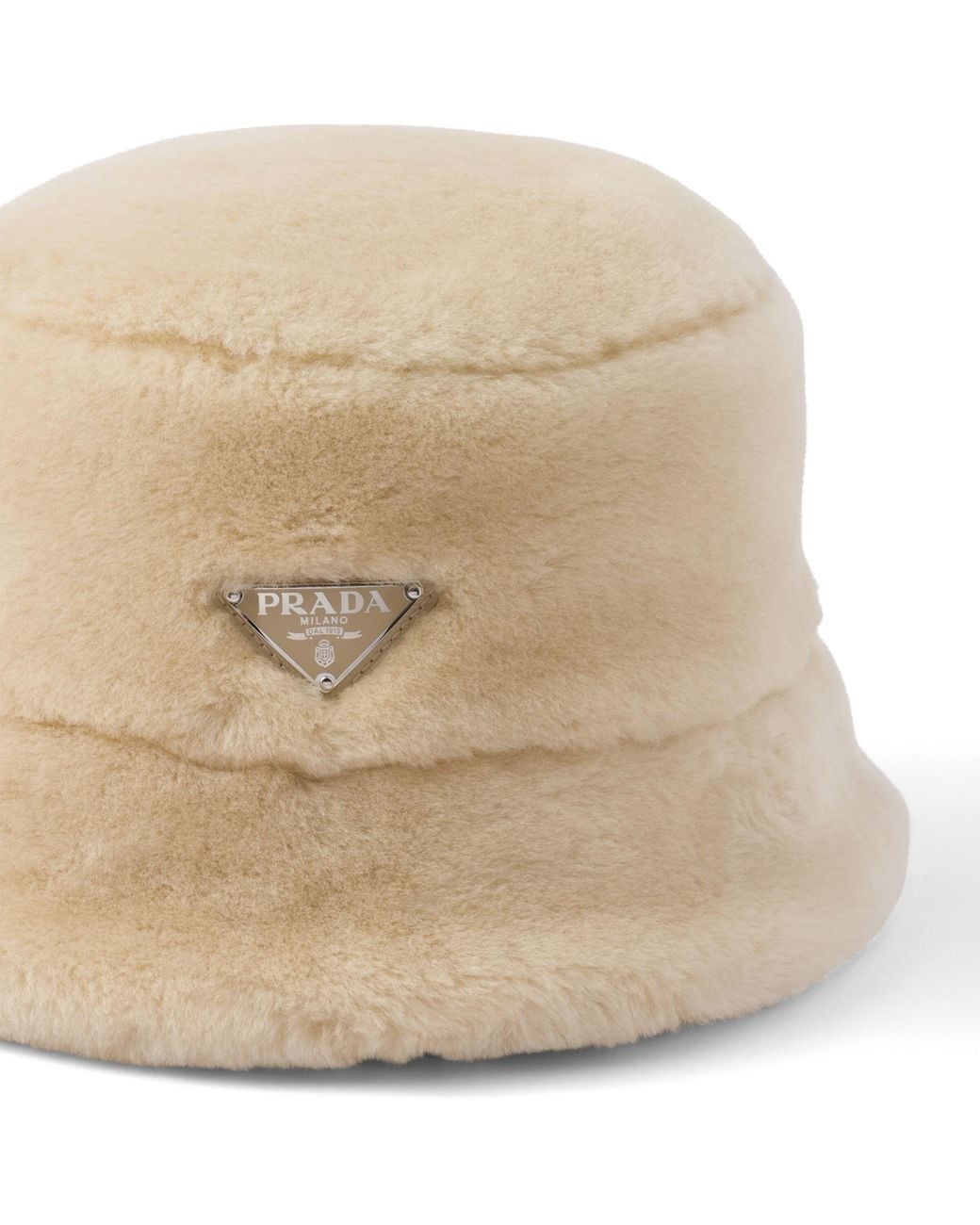 Prada White Shearling Bucket Hat