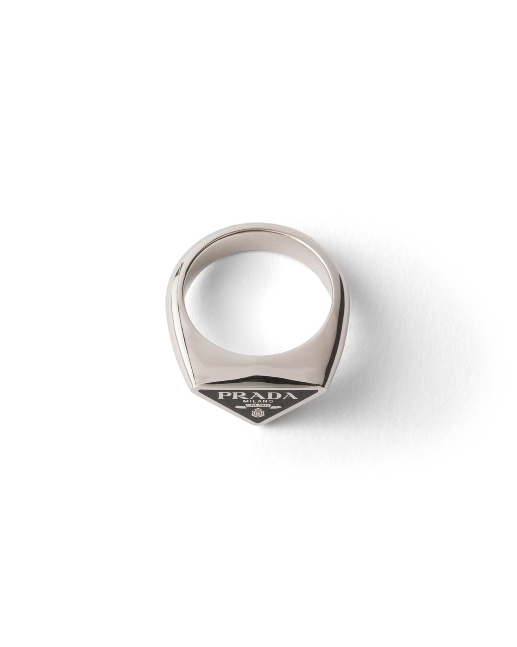 Prada White Enameled Metal Ring, Steel/ Size for men