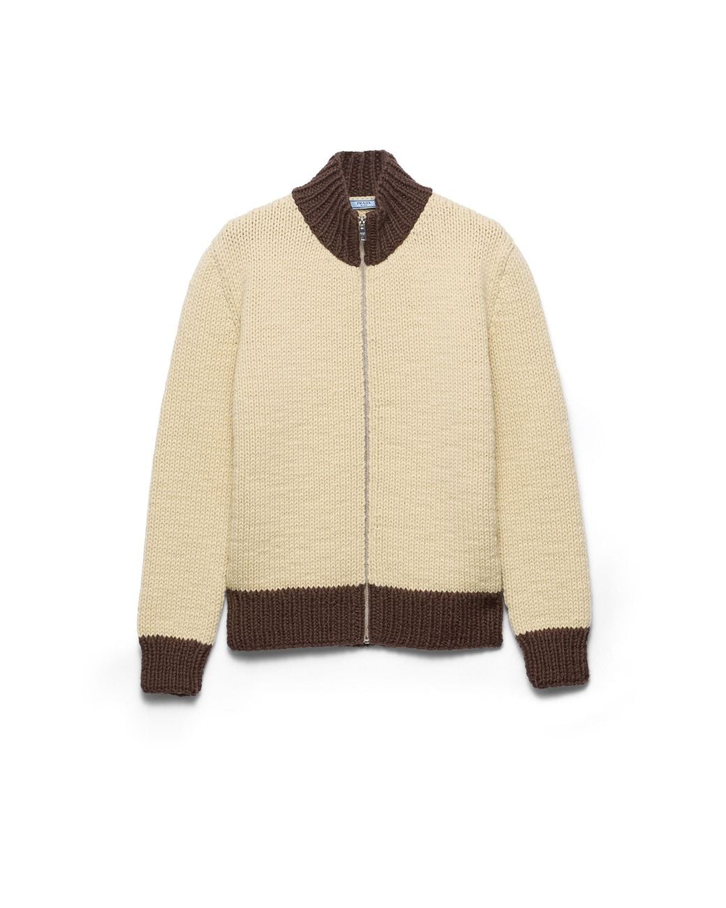 Prada Natural Wool Zipper Cardigan