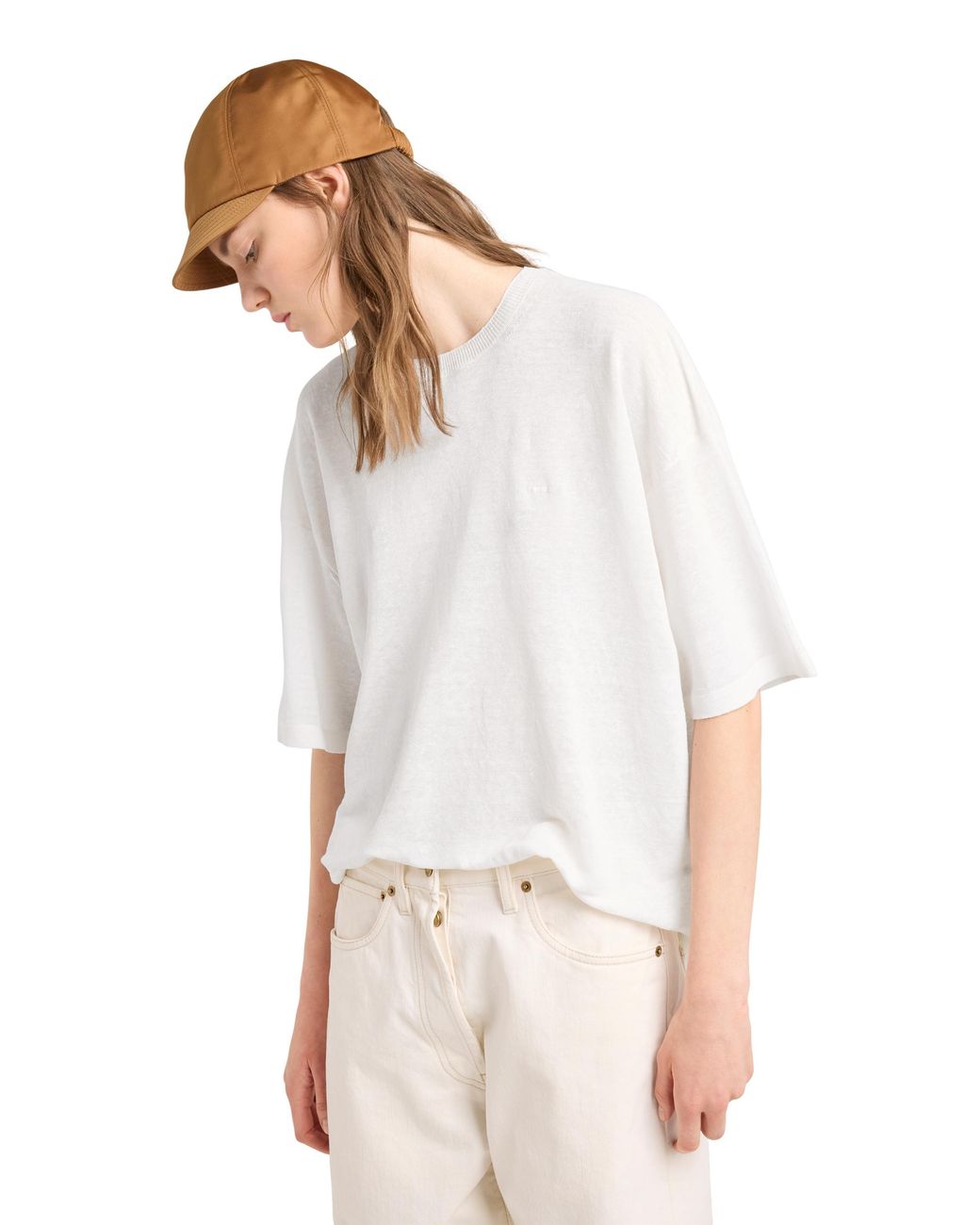Prada White Short-Sleeved Linen T-Shirt