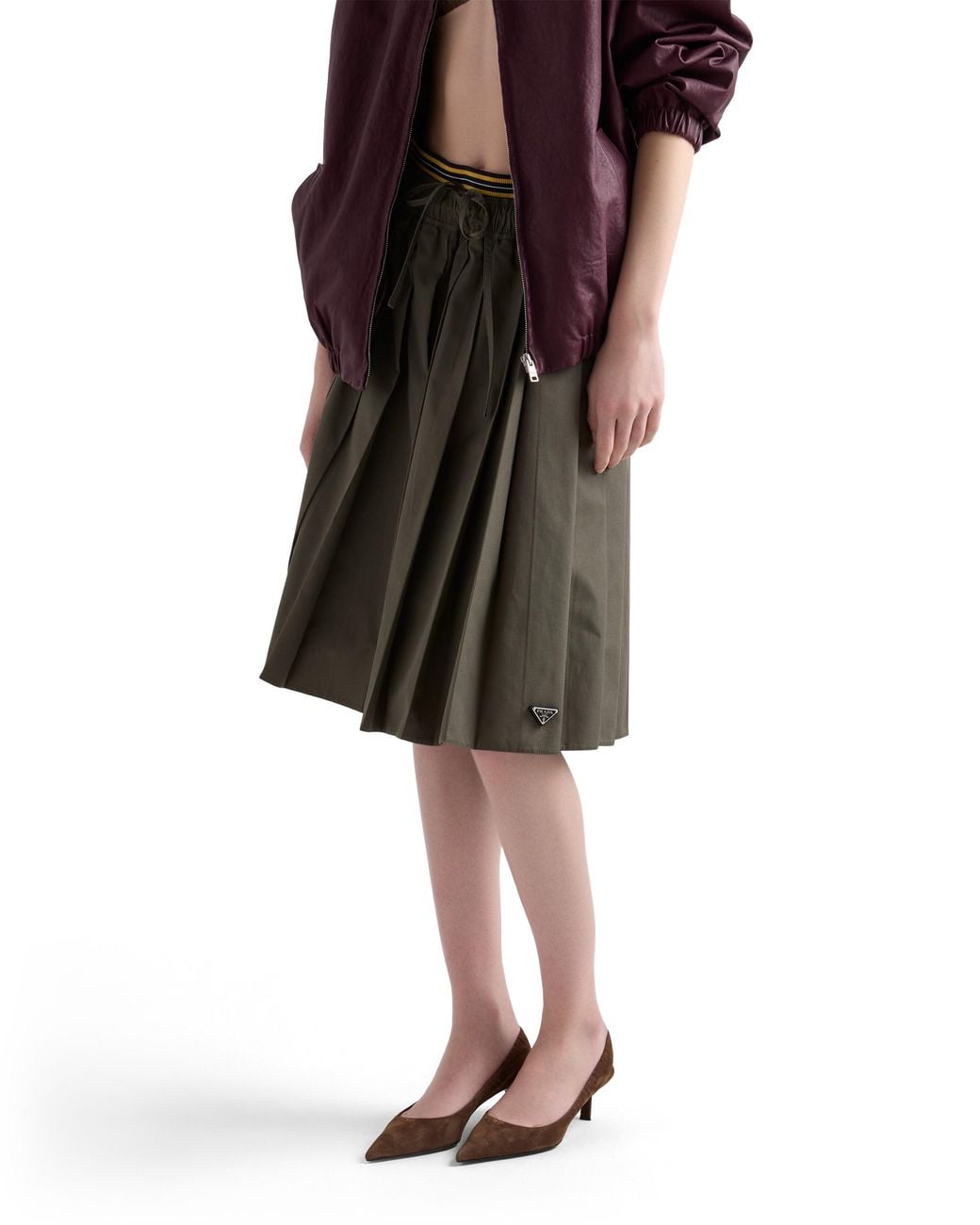 Prada Green Pleated Poplin Midi-Skirt, Forest
