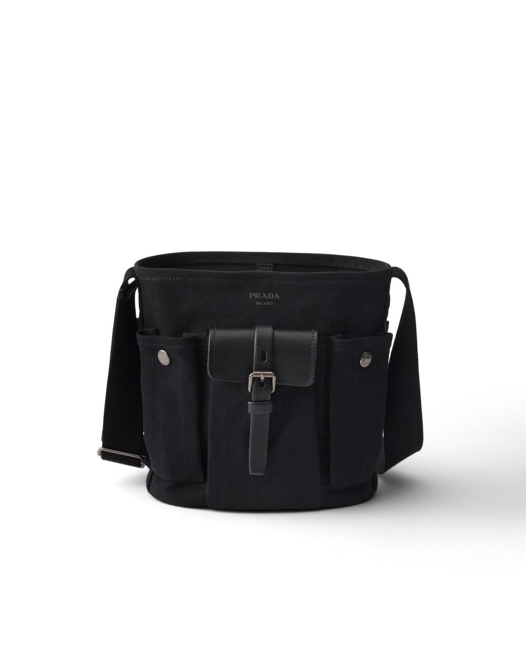 Prada Black Route Mini Canvas And Leather Bucket Bag