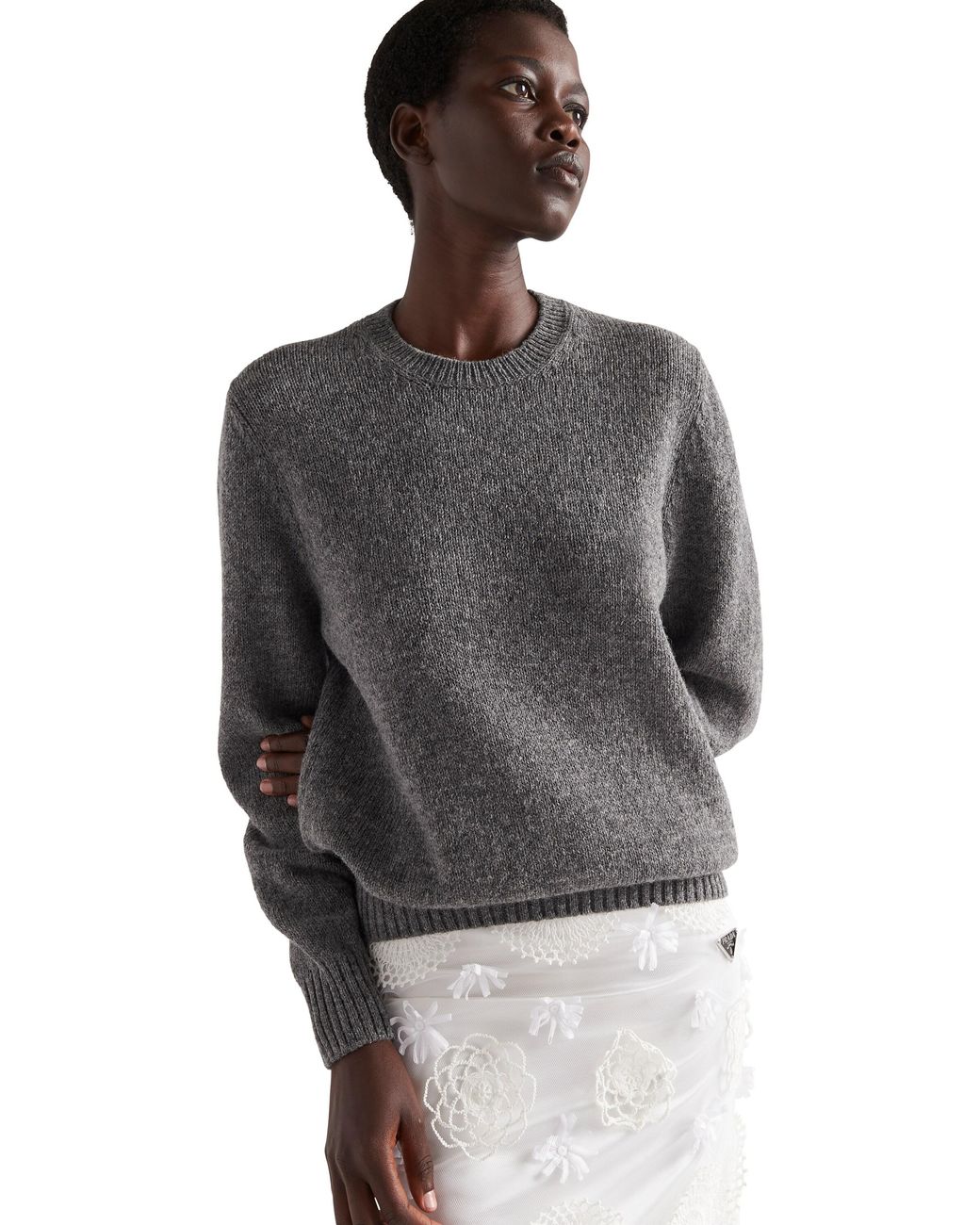 Prada Gray Wool And Cashmere Crew-Neck Sweater
