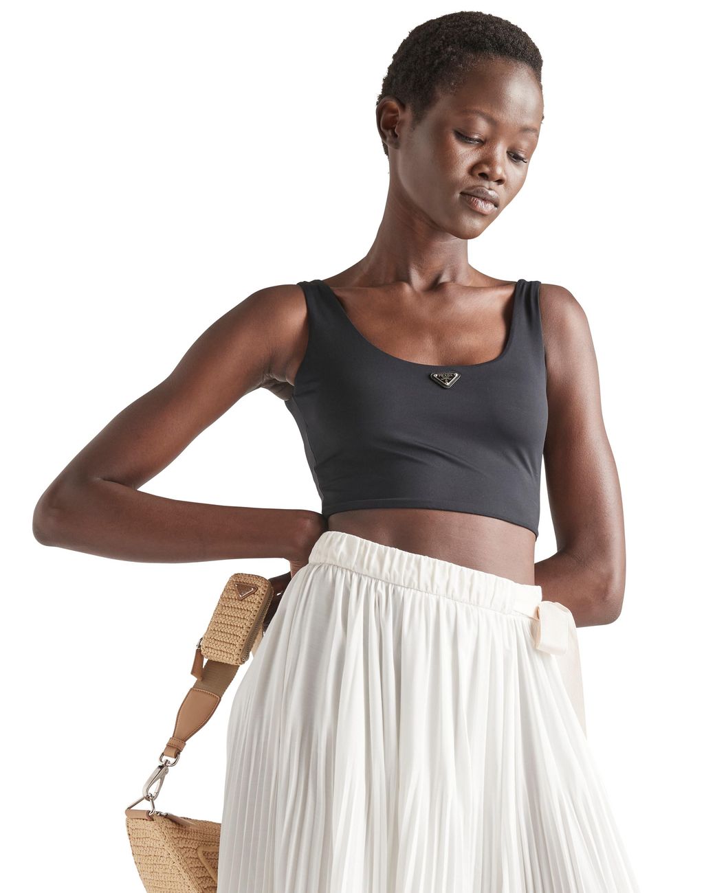 Top De Punto Elástico, Mujer, Talla Prada de color Black
