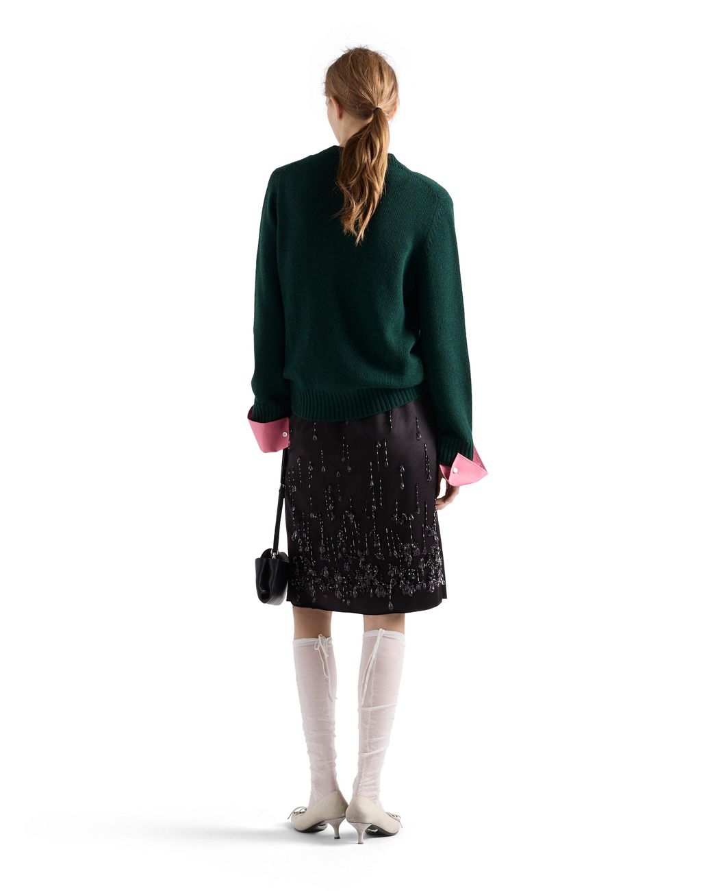 Prada Black Satin Skirt With Embroidery