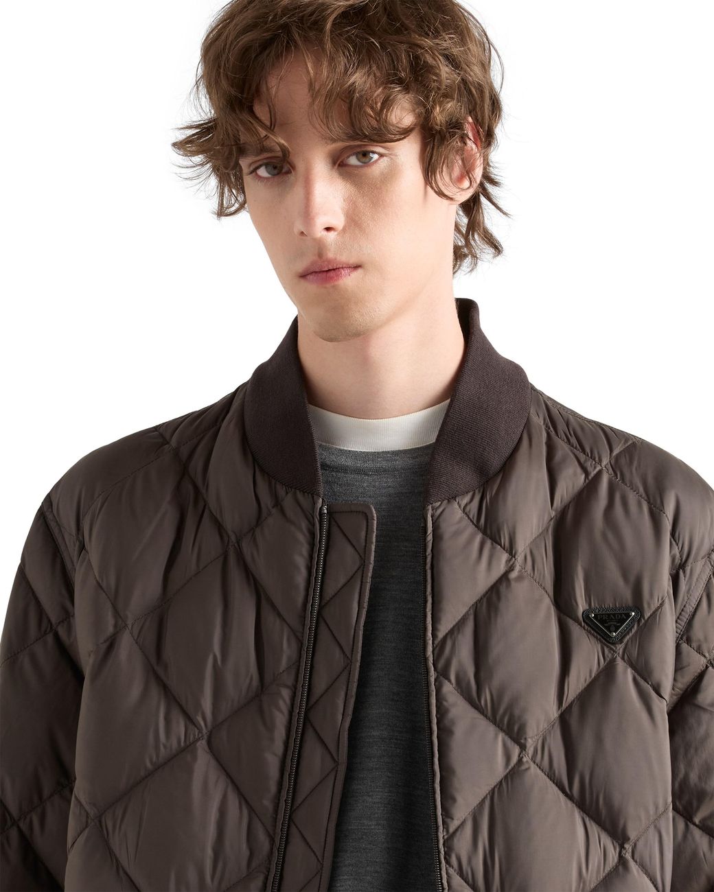 Prada Brown Short Technical Fabric Down Jacket for men