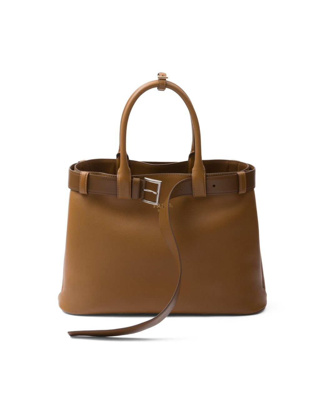 Prada Brown Buckle Large Leather Handbag With Belt