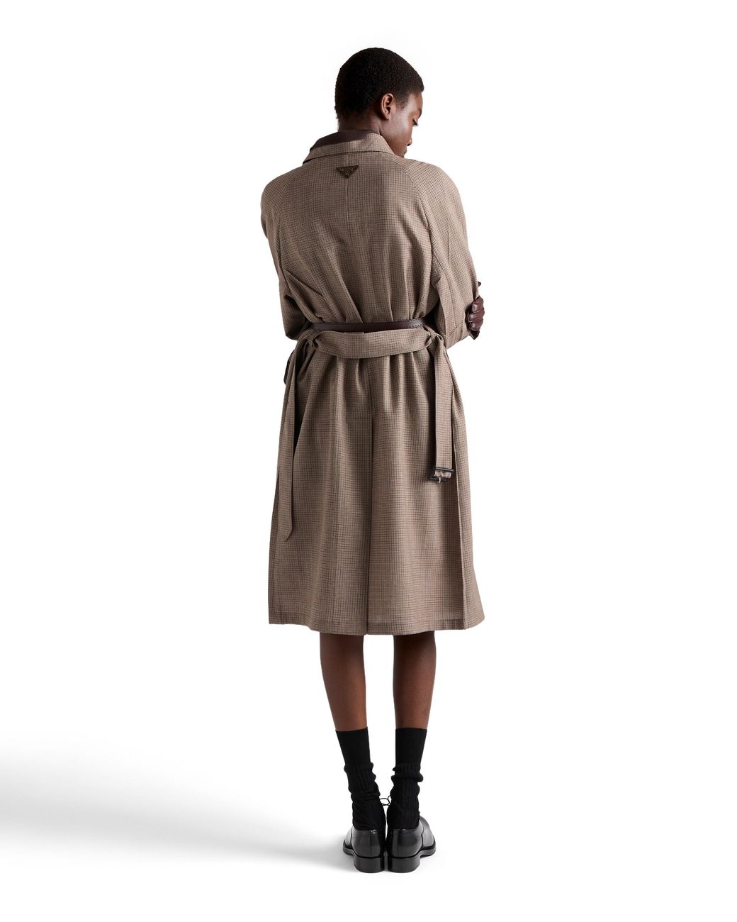 Prada Brown Single-Breasted Houndstooth Check Wool Coat
