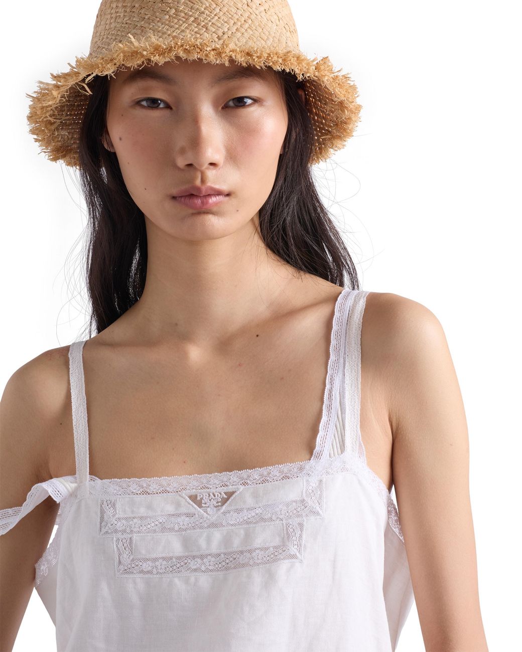 Prada White Embroidered Linen Dress