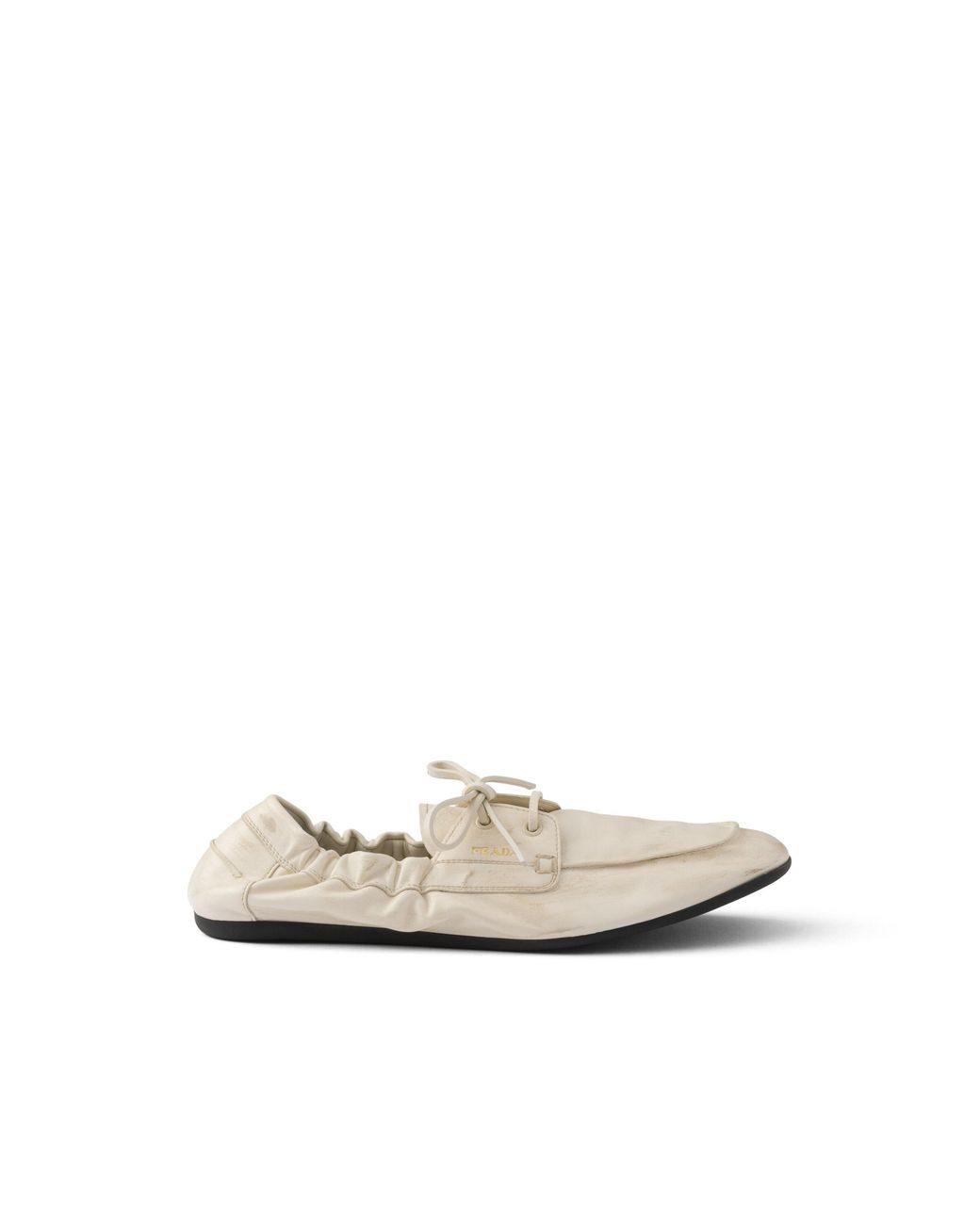 Prada White Shuffle Antiqued Leather Boat Shoes