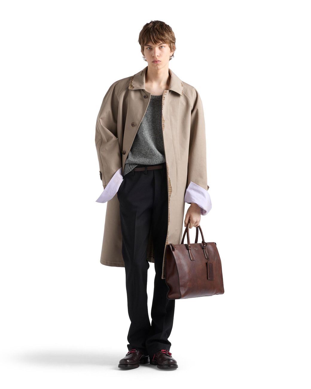 Prada Brown Leather Tote Bag for men