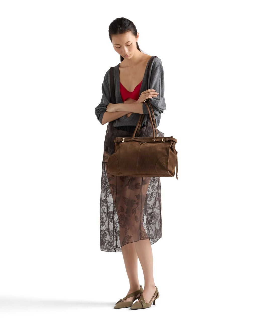 Prada Brown Bonnie Large Nubuck Leather Handbag
