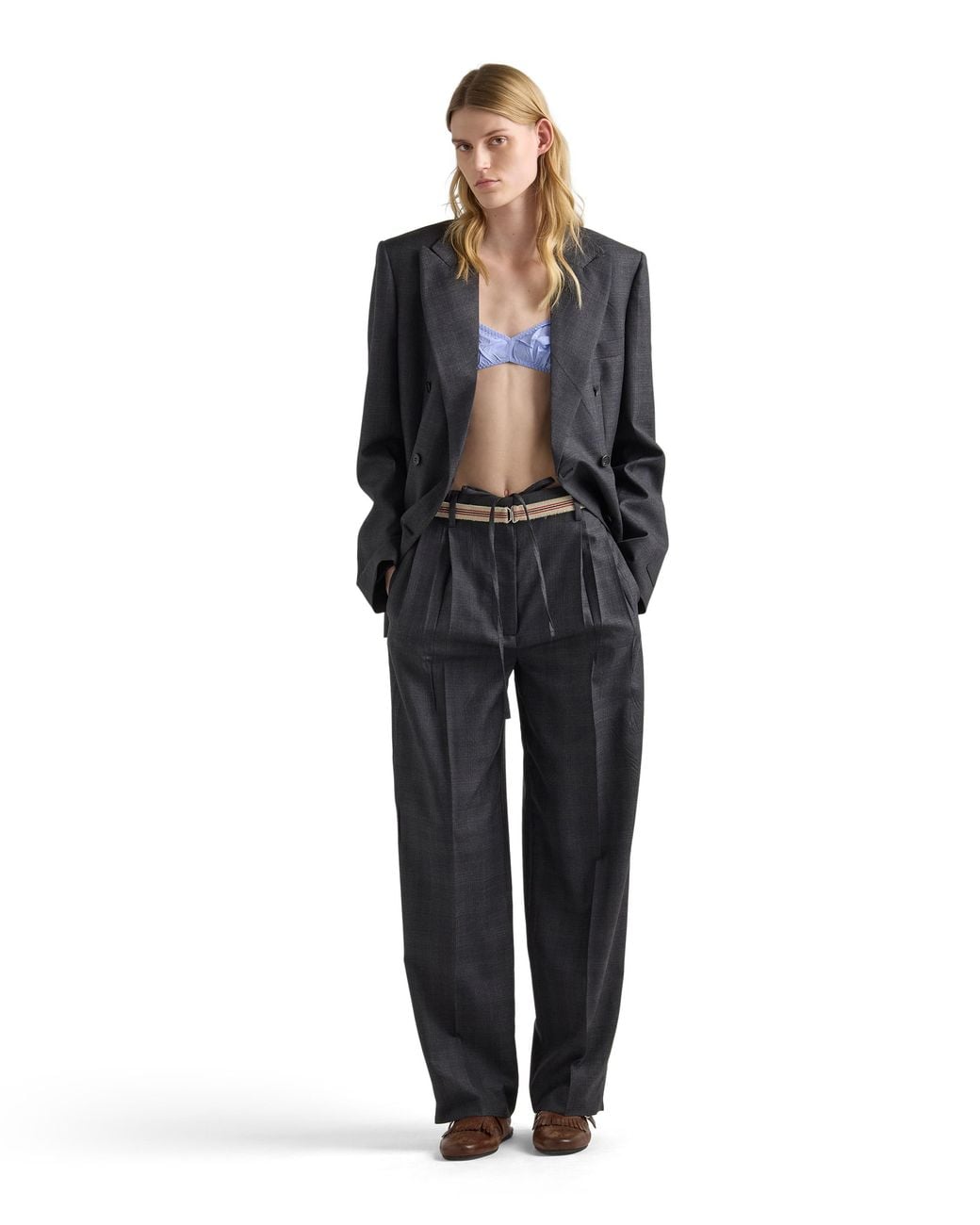 Prada Blue Double-Breasted Checked Wool Jacket