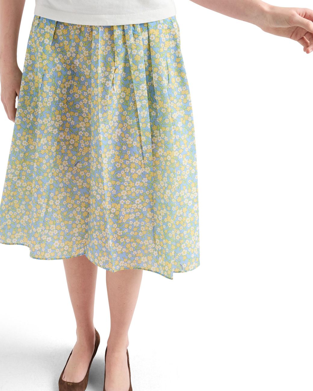 Prada Green Full Floral Print Re-Nylon Skirt Cream