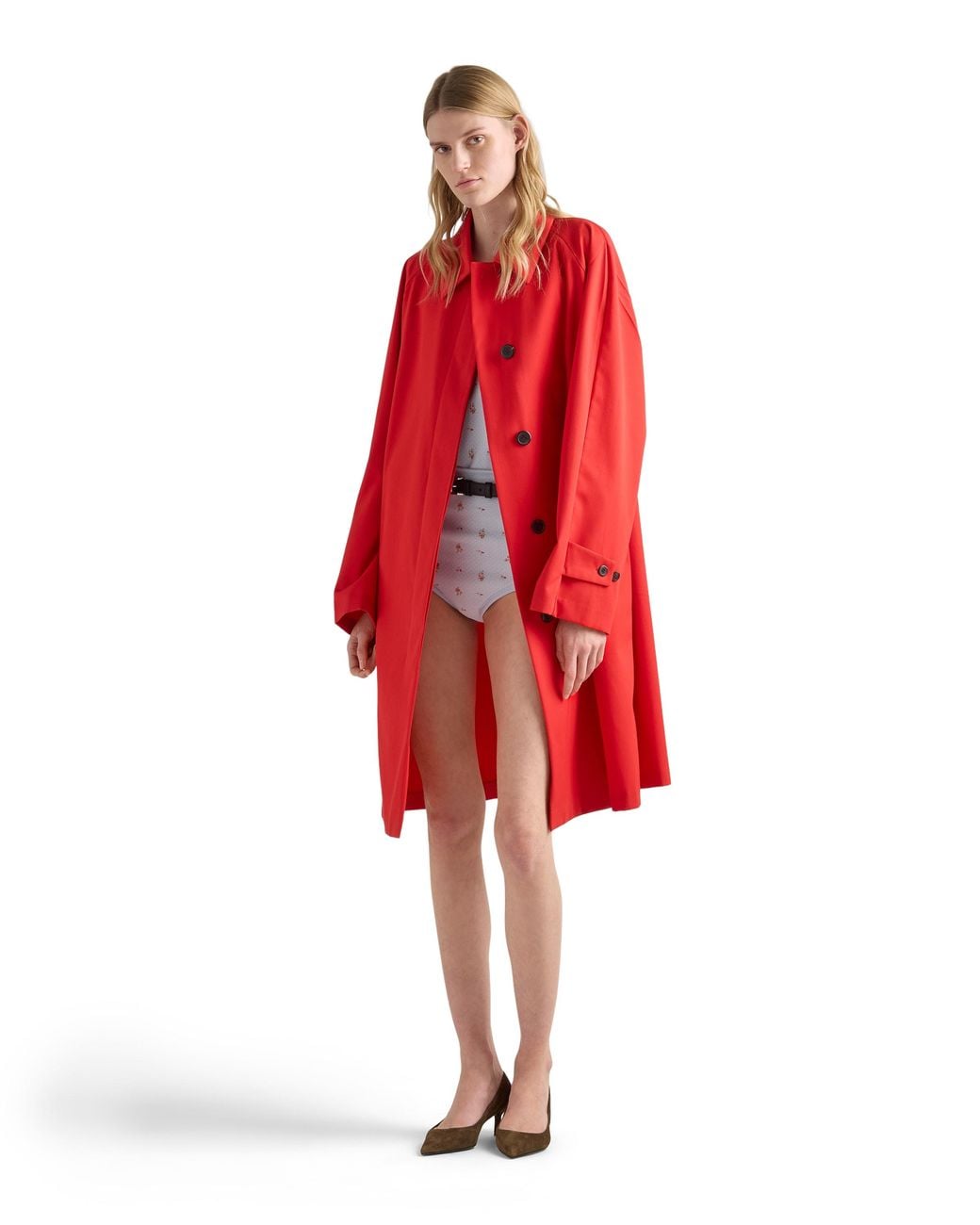 Prada Red Single-Breasted Gabardine Coat
