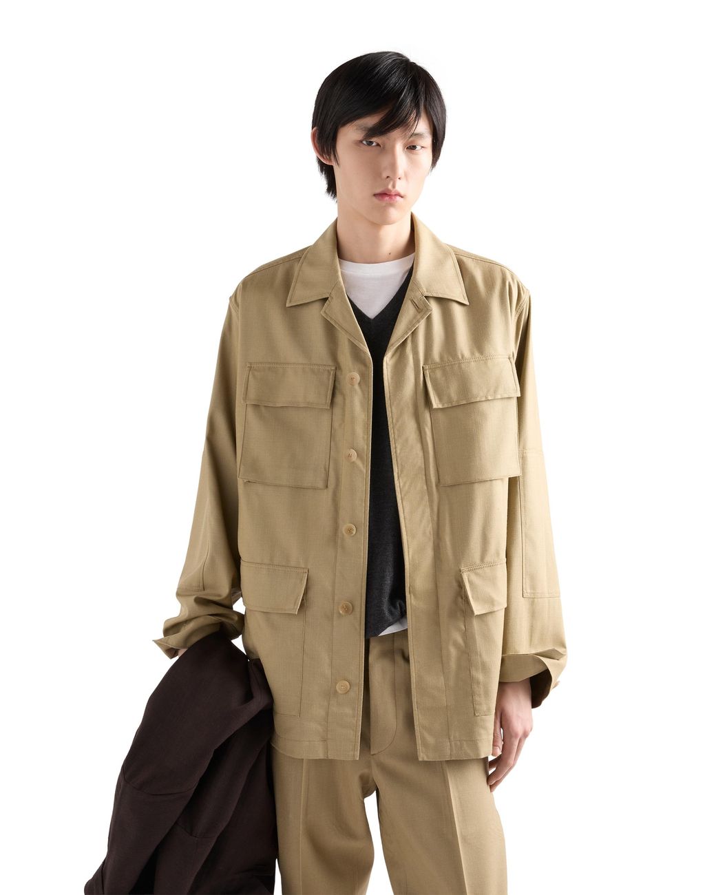 Prada Natural Silk Safari Jacket, Khaki for men