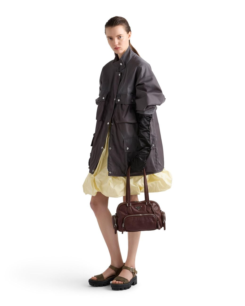 Prada Brown Medium Leather Top-Handle Bag, Cocoa