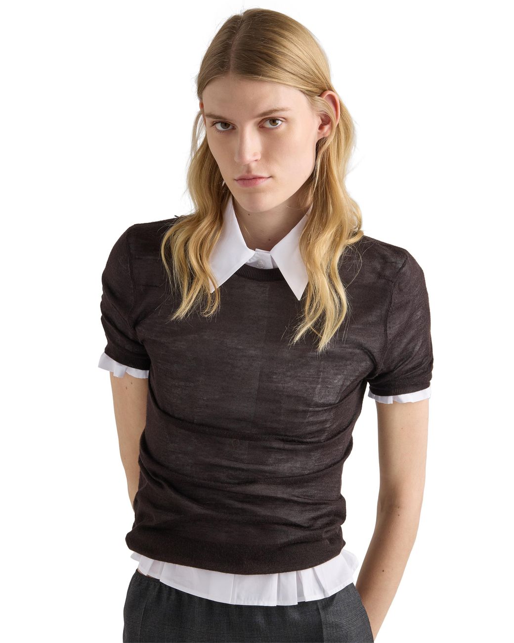 Prada White Short-Sleeved Poplin Shirt