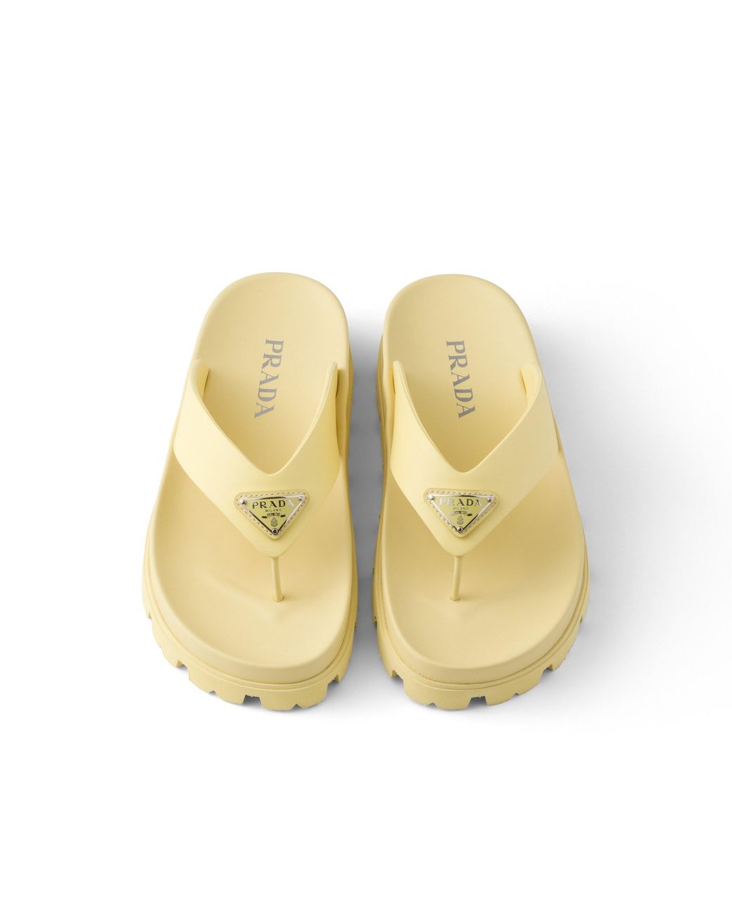 Prada Metallic Rubber Thong Sandals, Pollen, Size 36