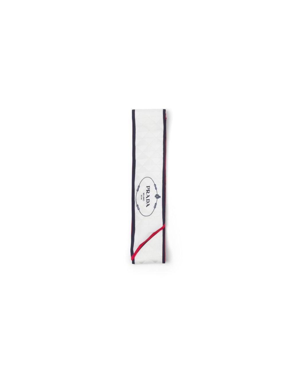Prada White Printed Silk Twill Jacquard Skinny Scarf