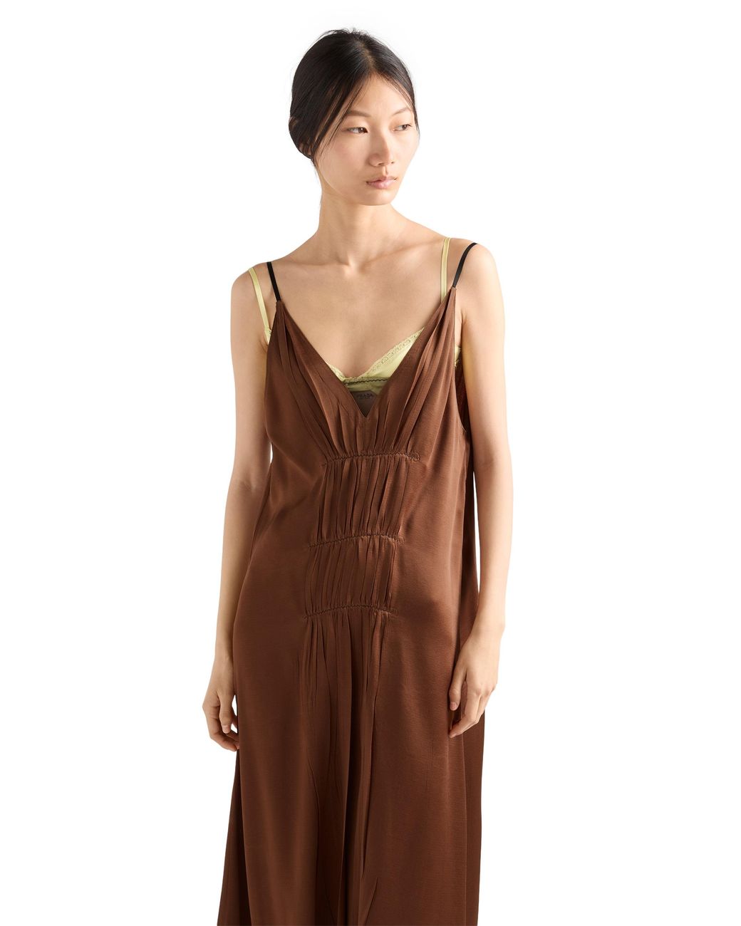 Prada Brown Satin Crepe Dress, Tobacco