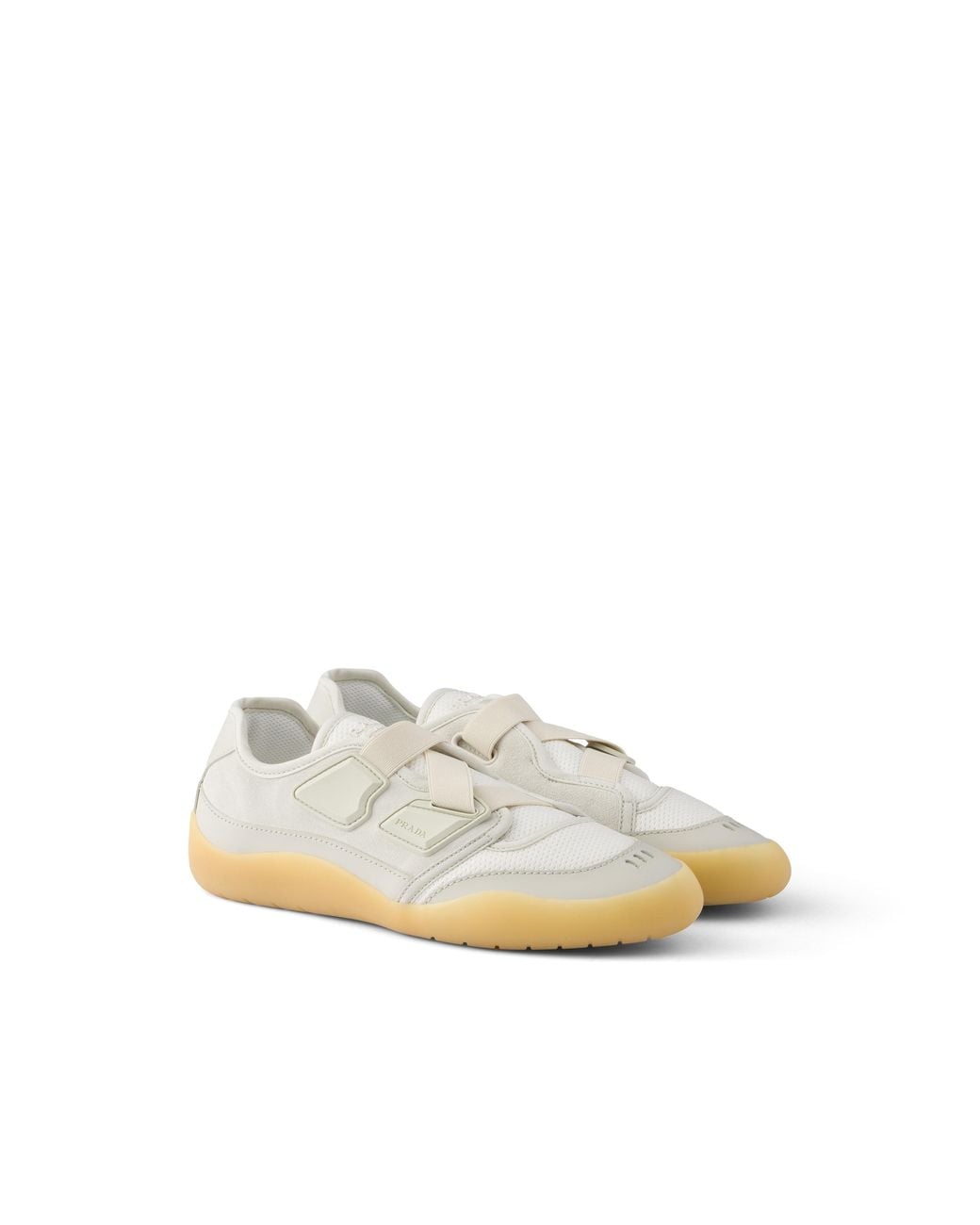 Prada White Speedrock Technical Mesh And Leather Sneakers