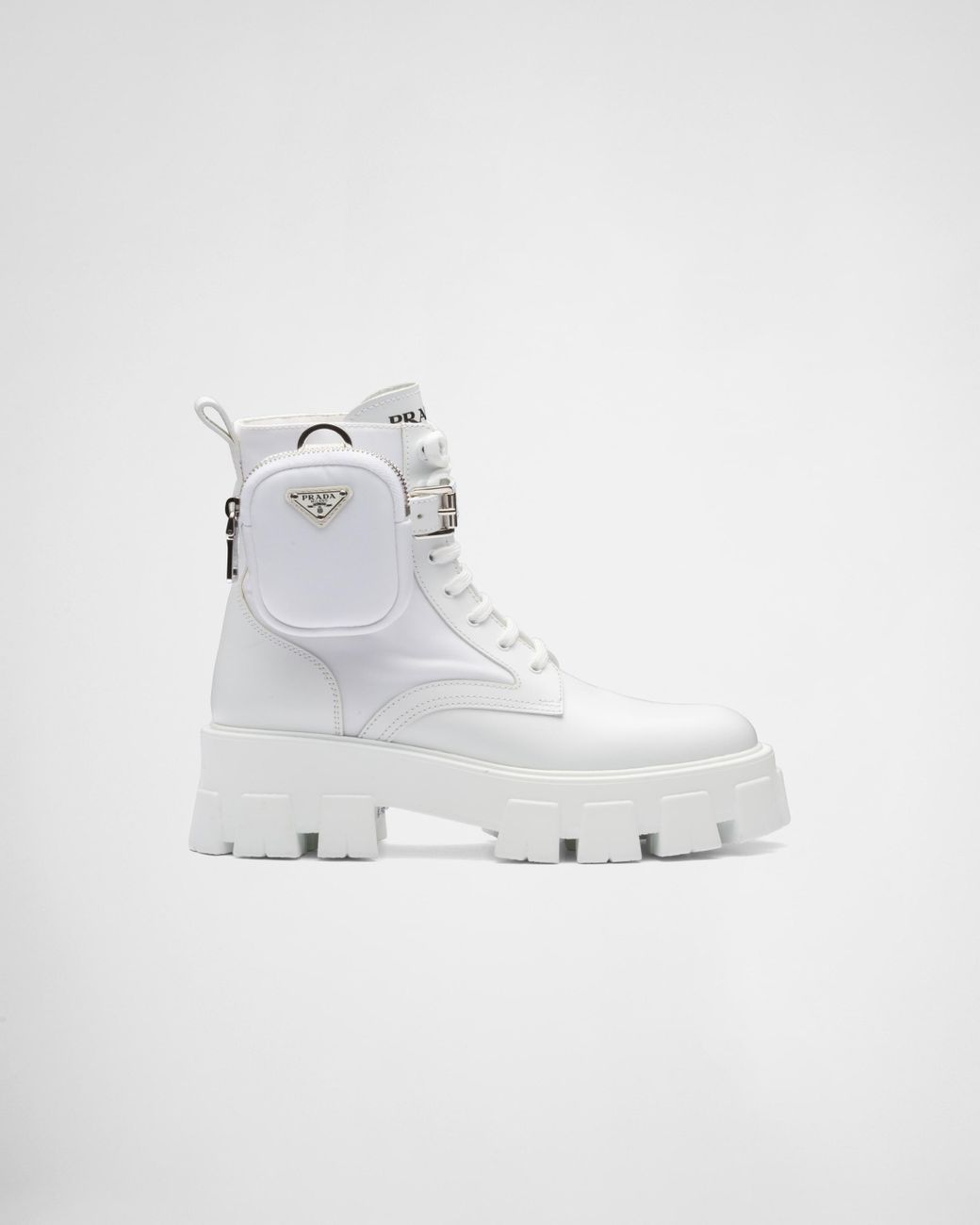 Prada Monolith Leather And Re-nylon Boots With Pouch in White | Lyst