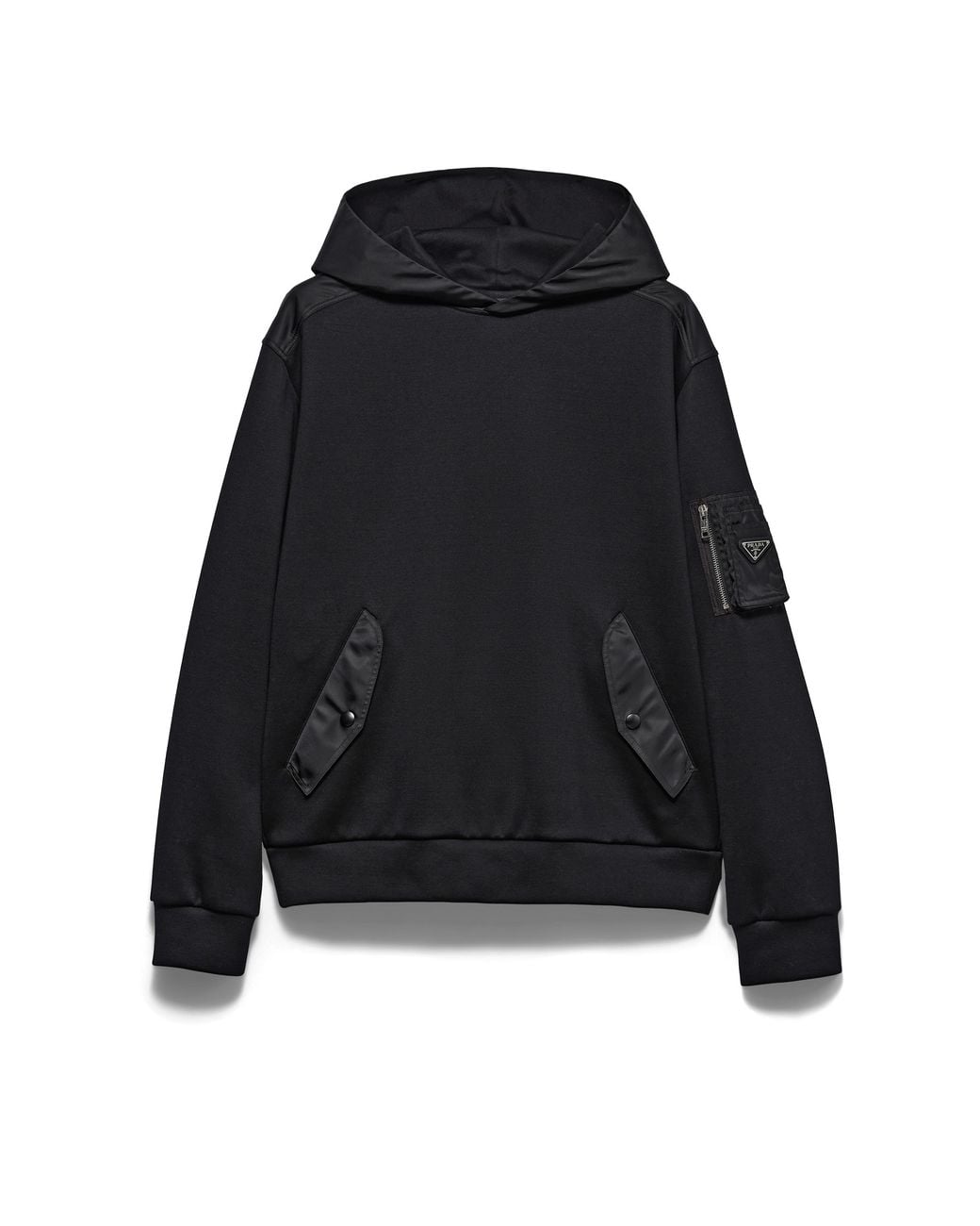 Prada Black Cotton Fleece And Re-Nylon Hoodie for men