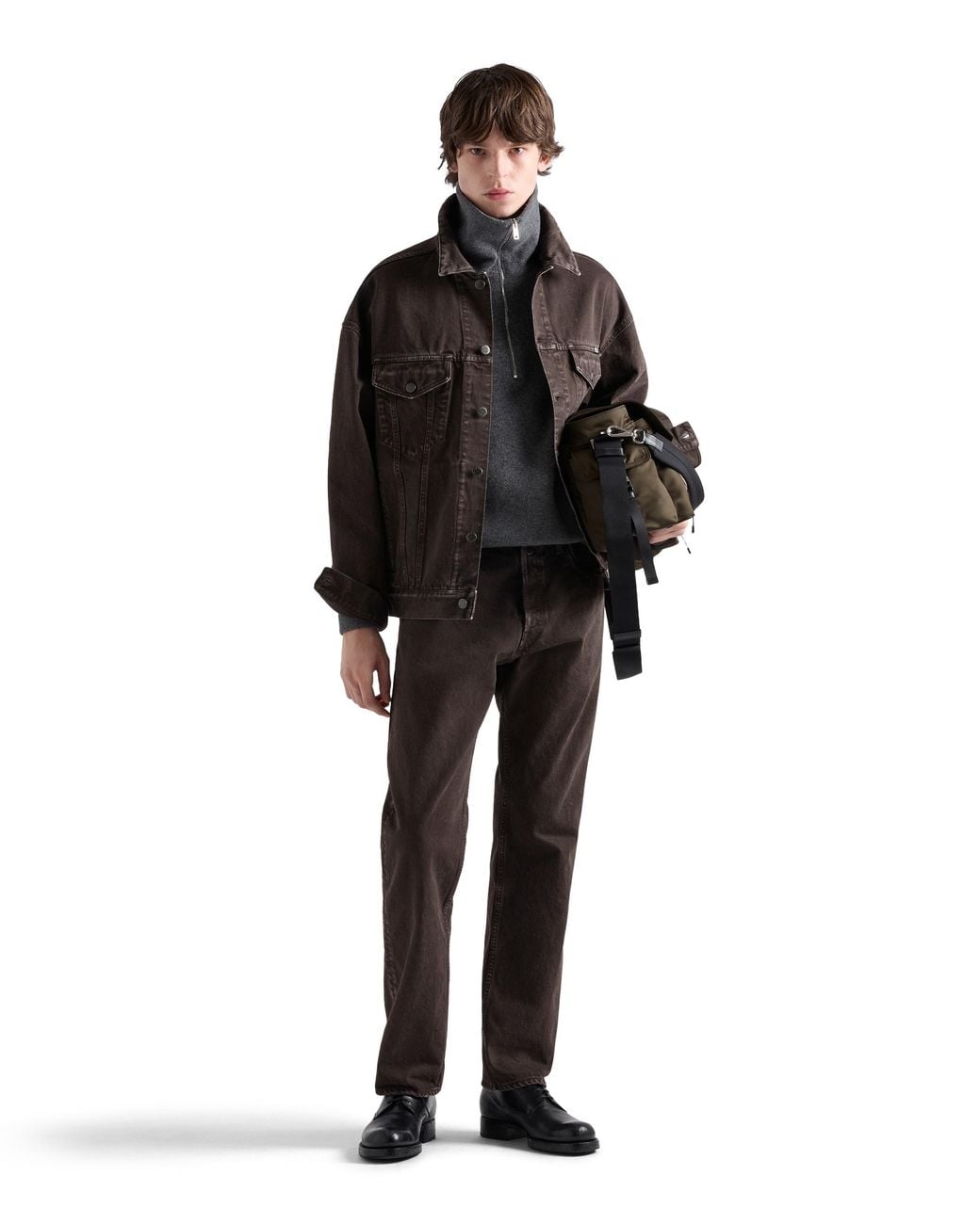 Prada Gray Wool And Cashmere Polo Sweater for men