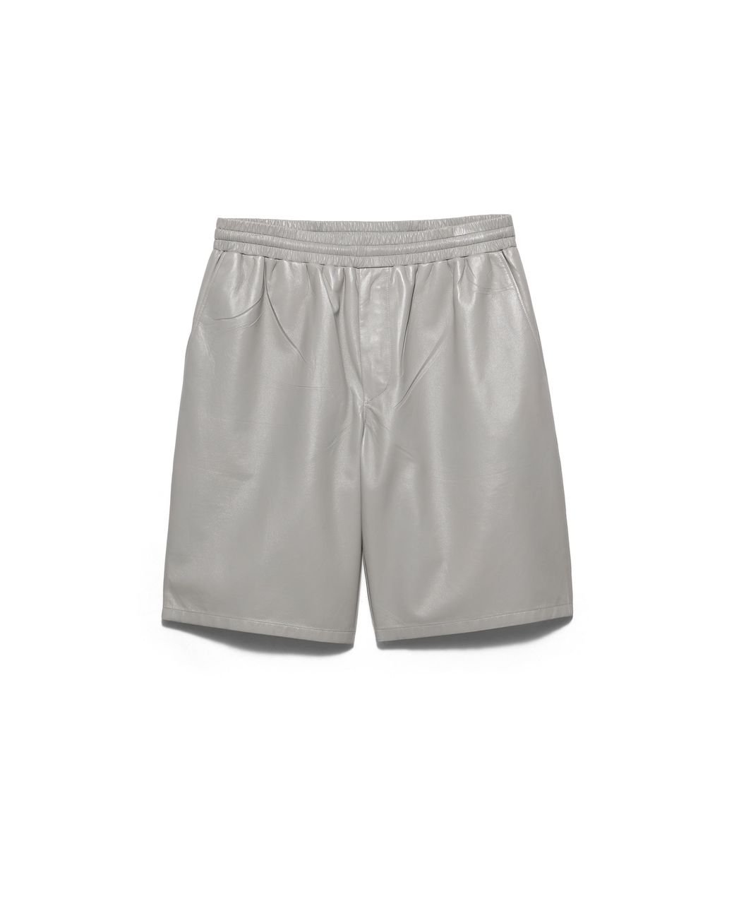 Prada Gray Leather Bermudas, Granite for men