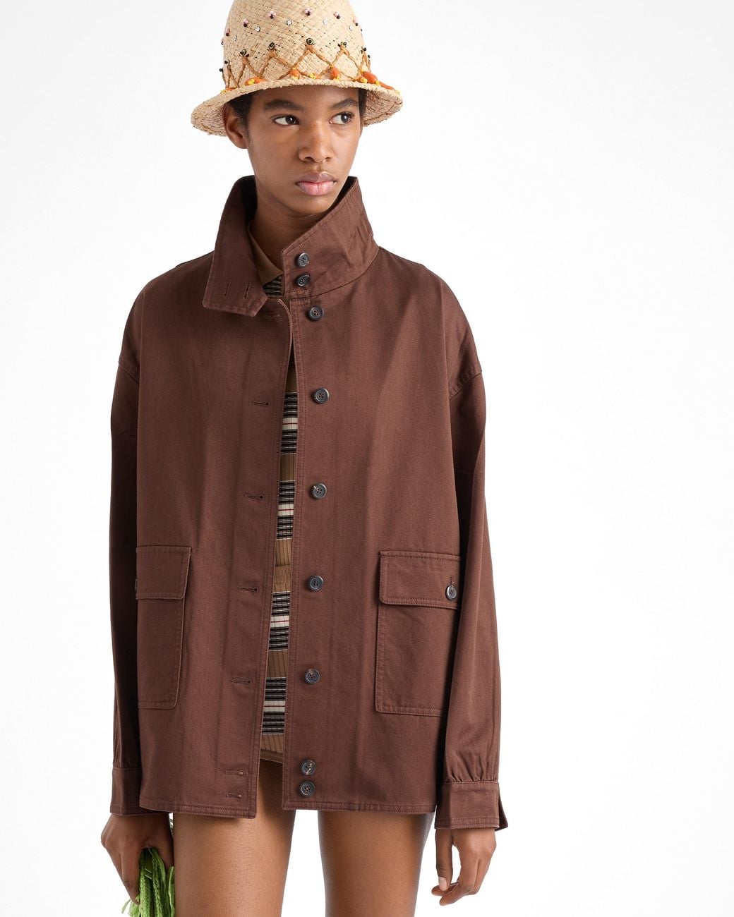 Prada Brown Old Gabardine Cotton Shirt Jacket