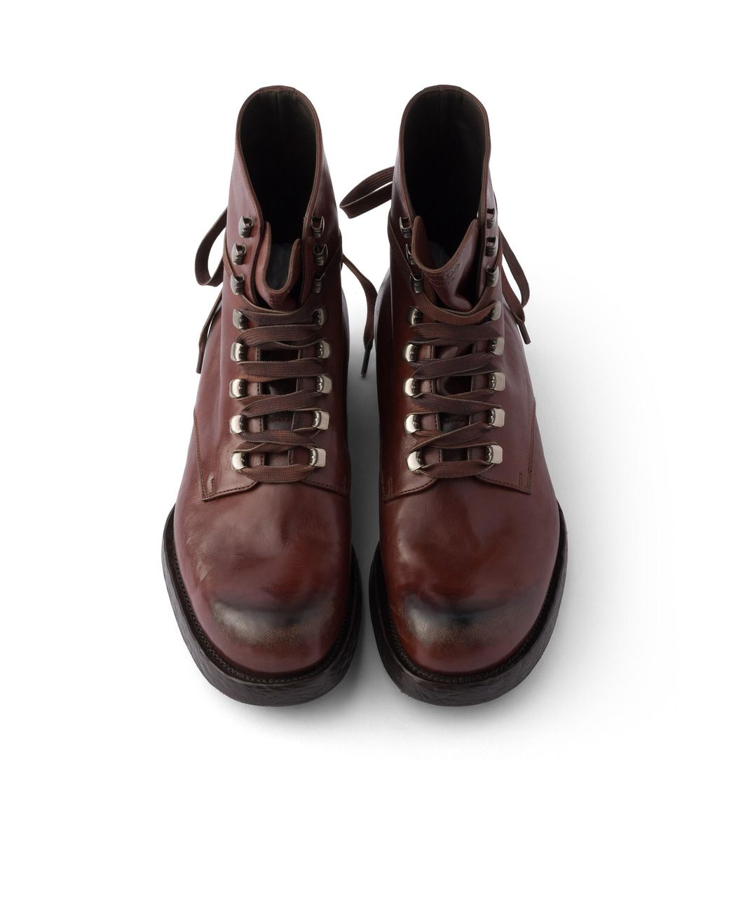 Prada Brown Leather Laced Booties, Size 6 for men