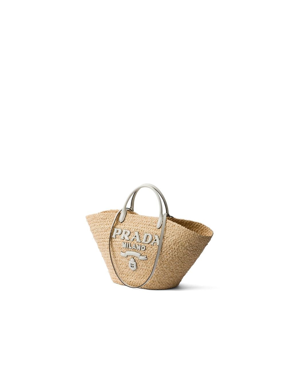 Prada White Large Raffia And Leather Shopping Bag