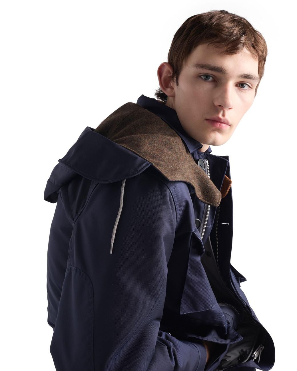 Prada Blue Hooded Cotton Jacket for men