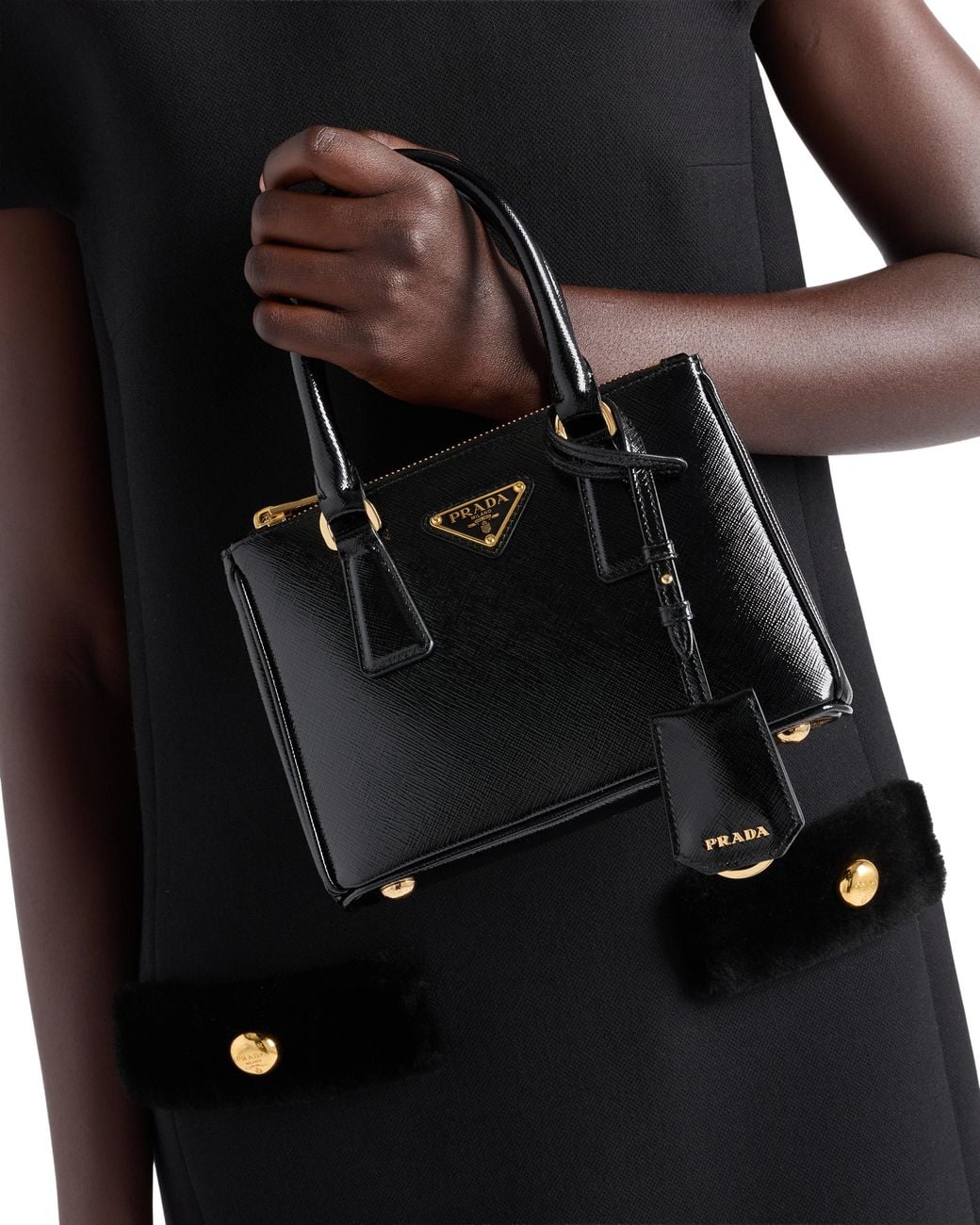 Prada Black Galleria Mini Patent Saffiano Bag