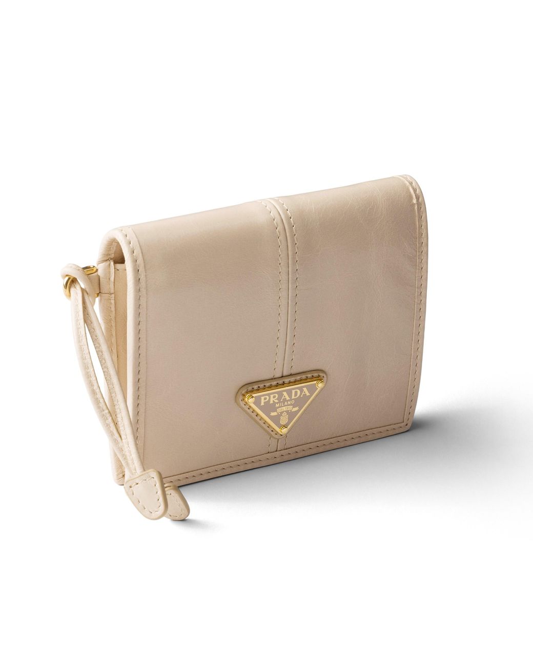 Prada Natural Small Leather Wallet, Travertine Stone