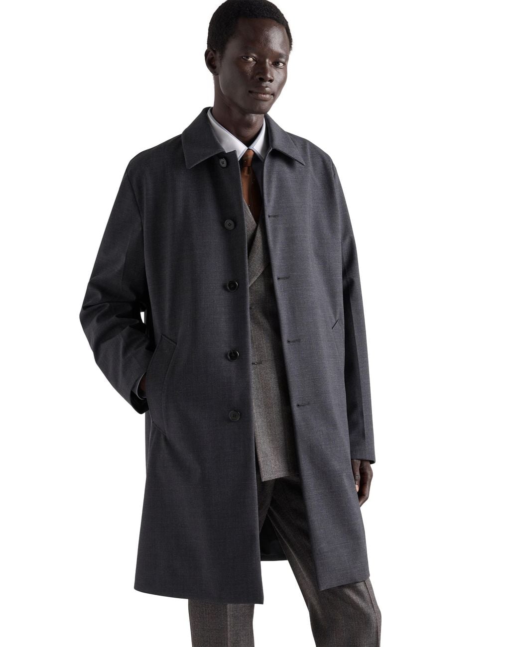 Prada Blue Technical Wool Coat for men