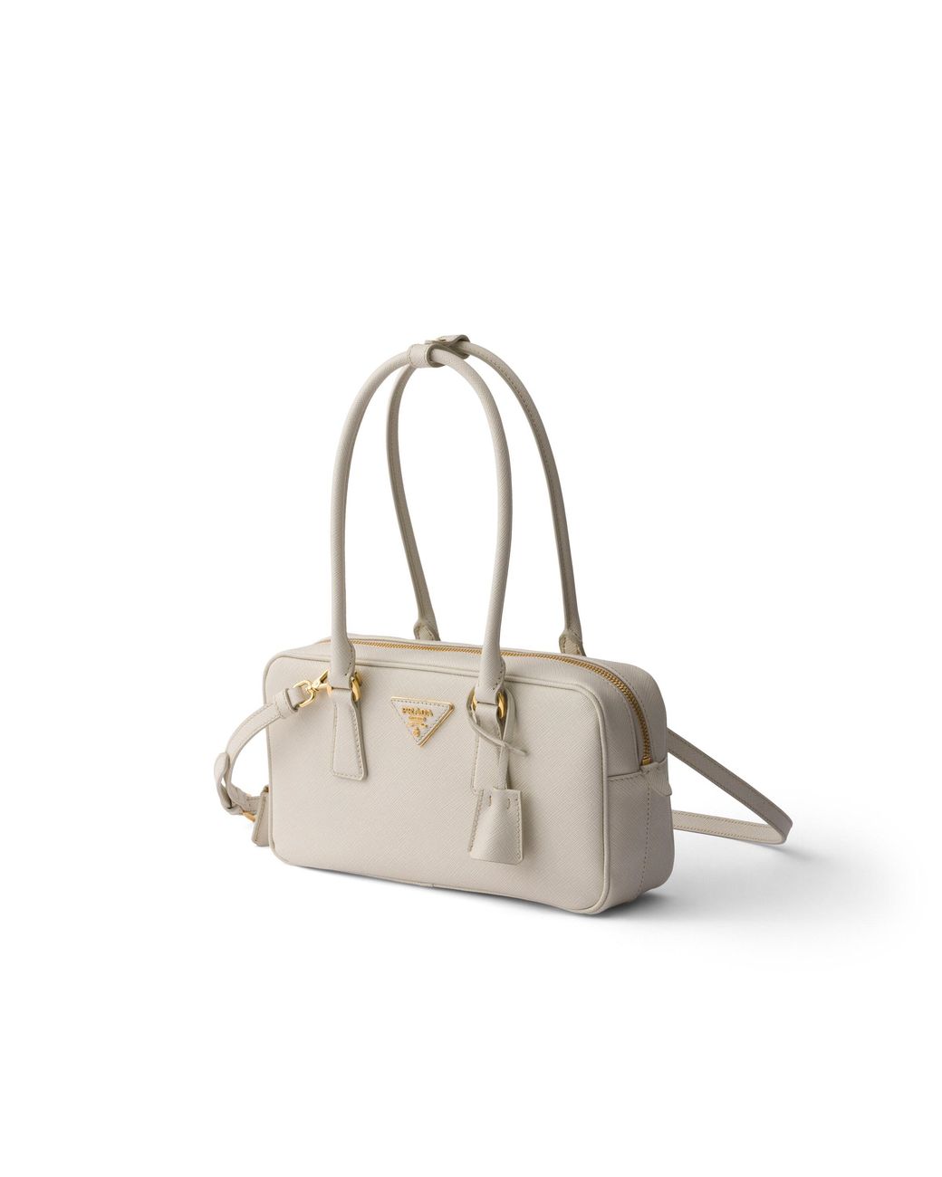 Prada White Small Saffiano Leather Top-Handle Bag, Chalk