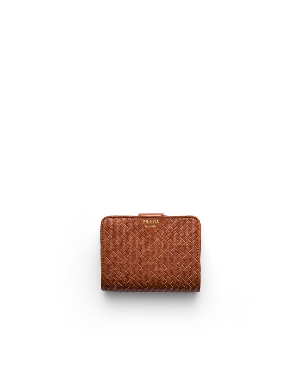 Prada Brown Small Woven Madras Leather Wallet
