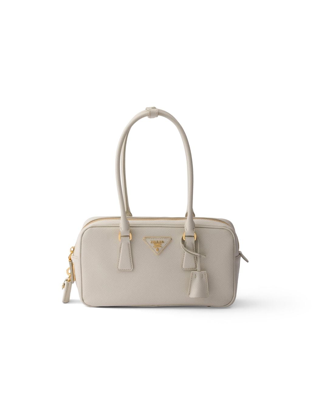 Prada White Small Saffiano Leather Top-Handle Bag, Chalk