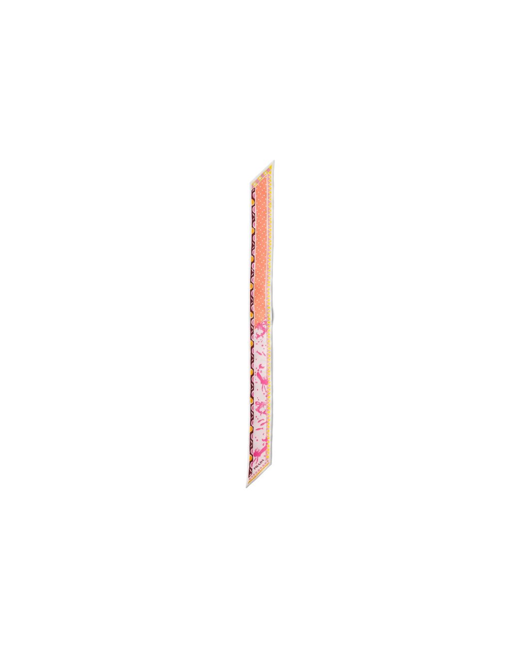 Prada White Printed Silk Twill Skinny Scarf