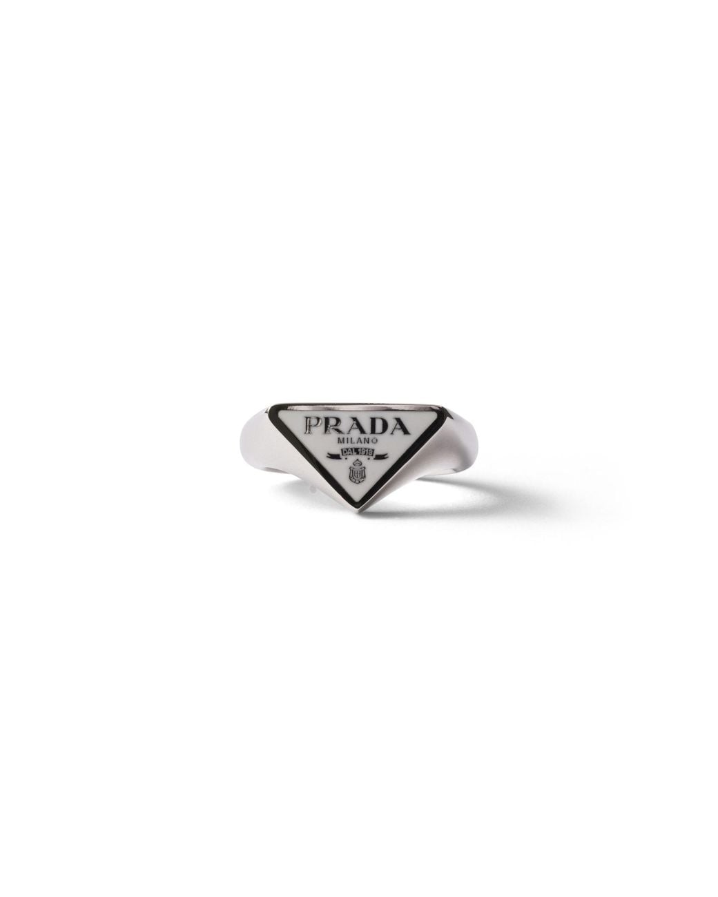 Prada White Enameled Metal Ring for men