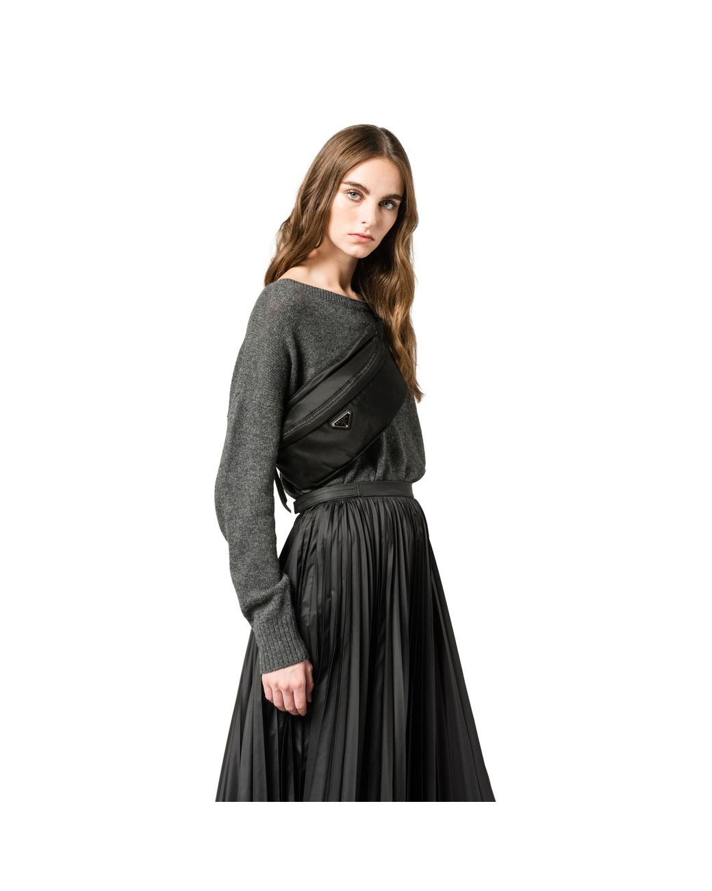 Prada Fabric And Leather Belt Bag in Black | Lyst