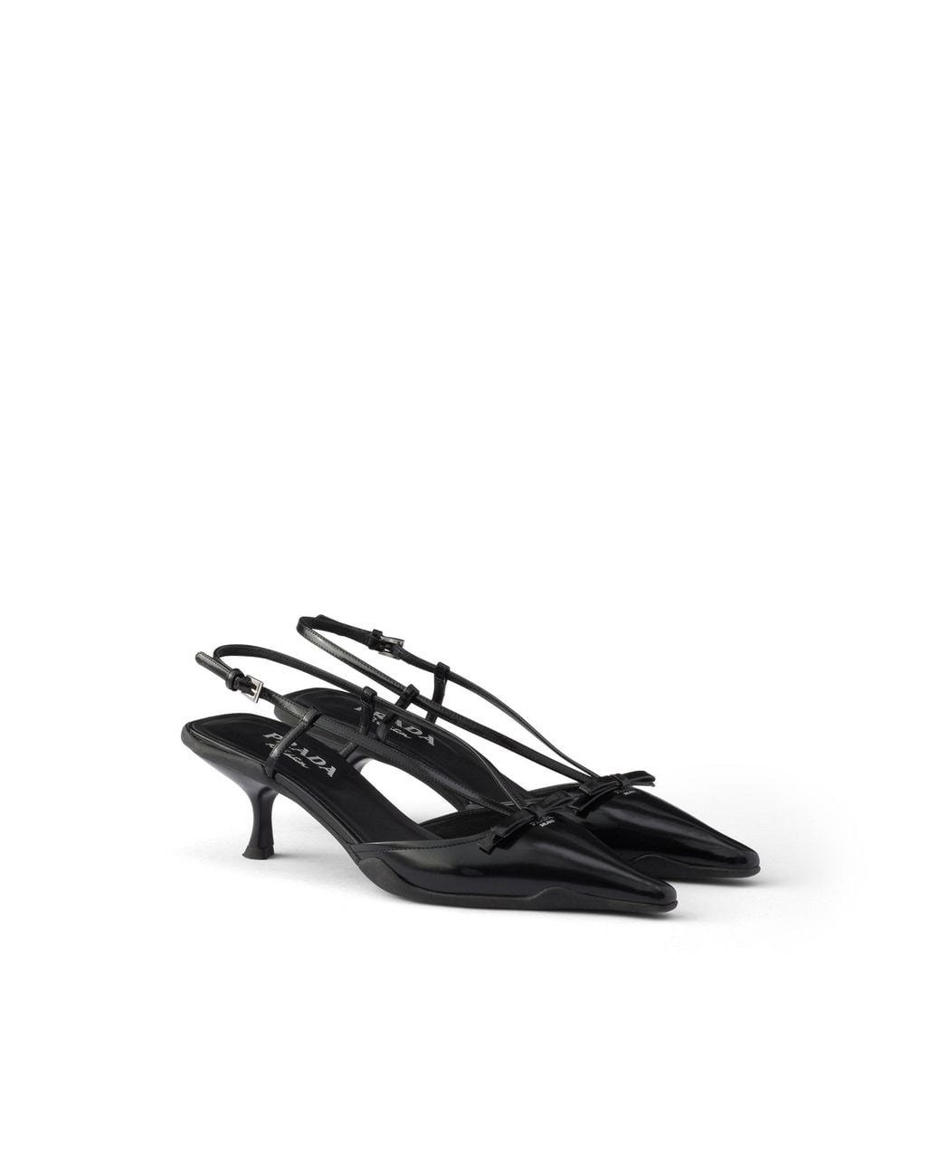 Prada Black Brushed Leather Slingback Pumps