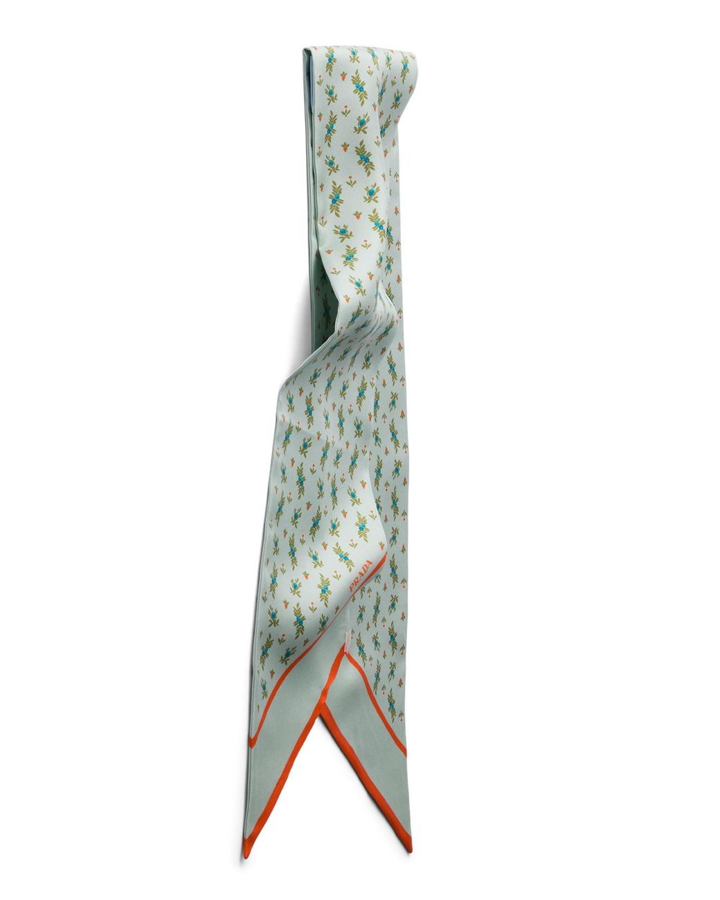 Prada Multicolor Printed Silk Twill Skinny Scarf, Chlorophyll