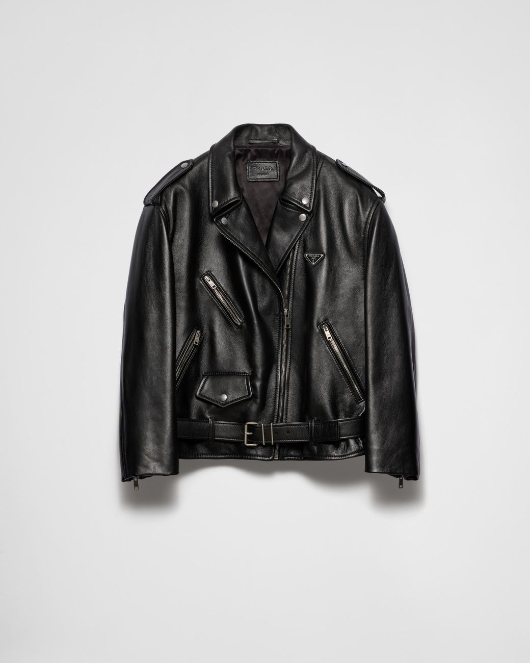 Prada Nappa Leather Biker Jacket in Black | Lyst UK