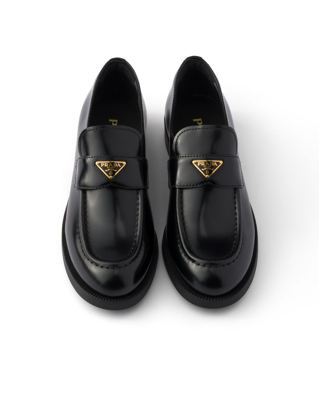 Prada Black Brushed Leather Loafers