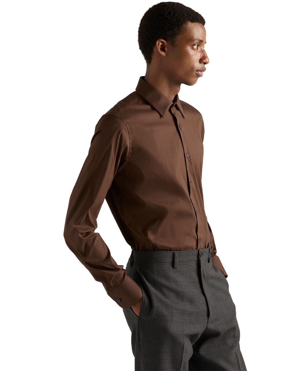Prada Brown Stretch Cotton Shirt for men