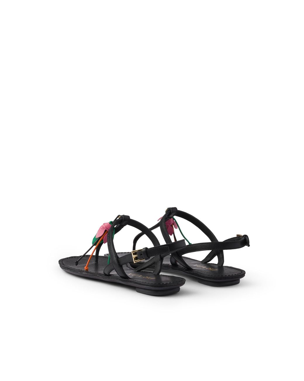 Prada White Antiqued Leather Thong Sandals With Floral Ornament